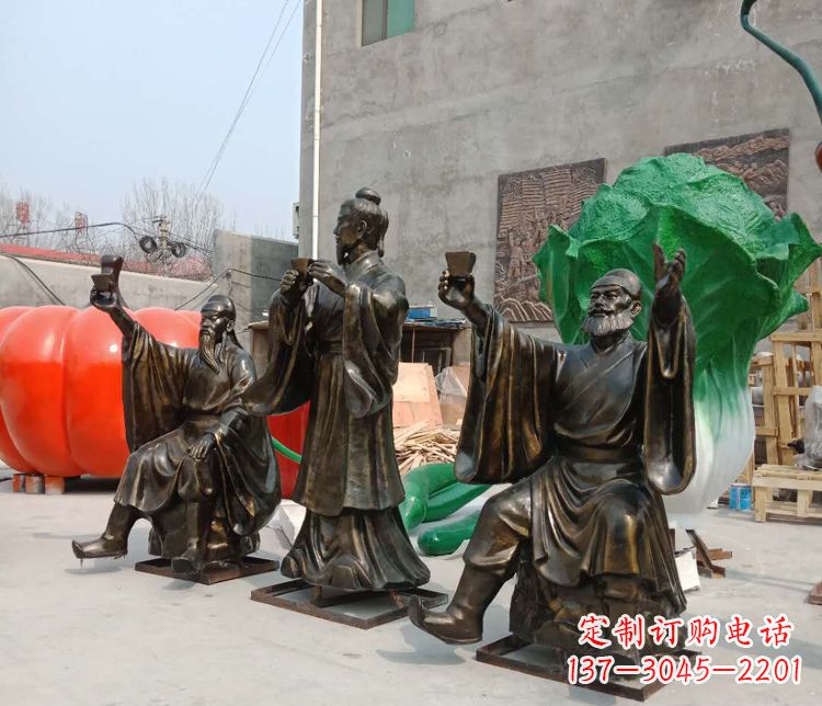 日照古代名人刘关张三结义铜雕