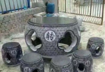 日照风格独特的鼓式仿古石桌凳石雕