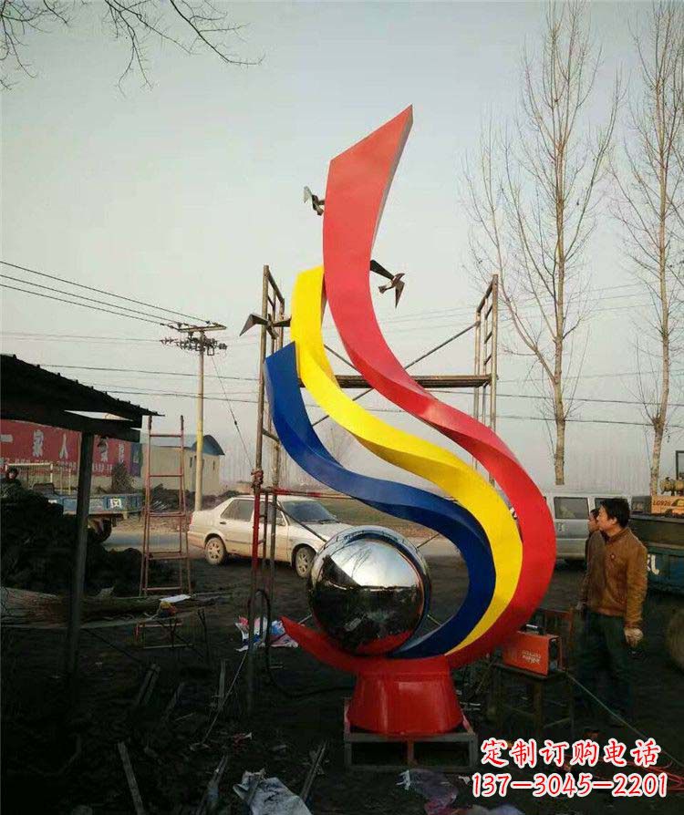 日照广场不锈钢彩色抽象凤凰雕塑