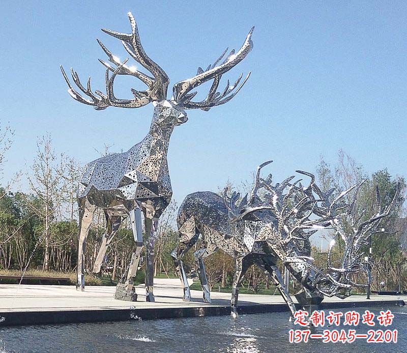 日照优雅而古典的不锈钢梅花鹿摆件雕塑