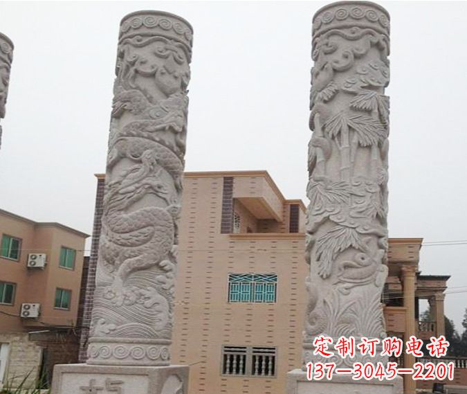 日照广场景观大理石12生肖龙柱石雕 (2)