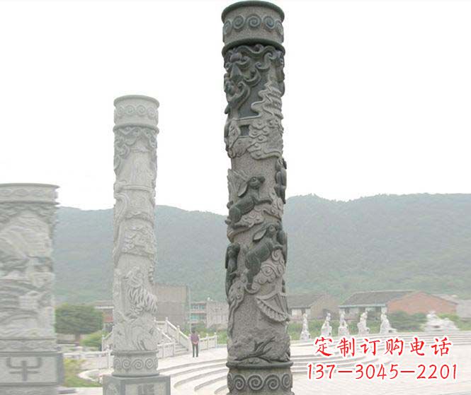 日照中领雕塑:多彩活力的12生肖石柱