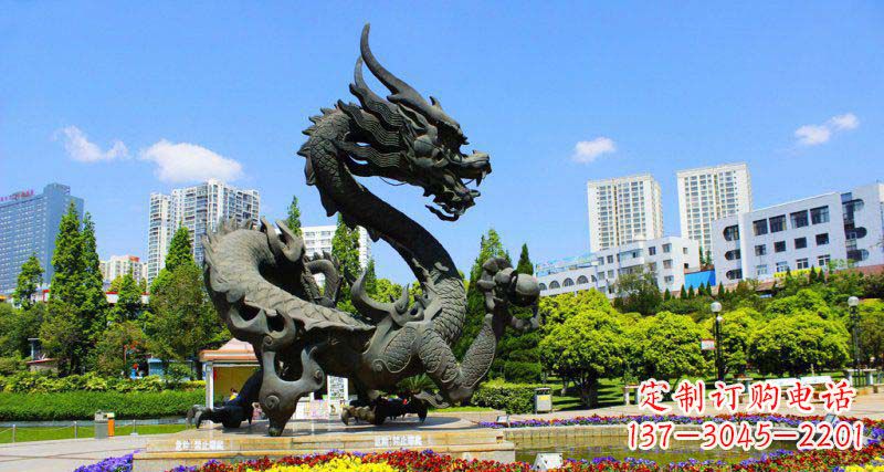 日照精美巨型广场龙戏珠景观铜雕