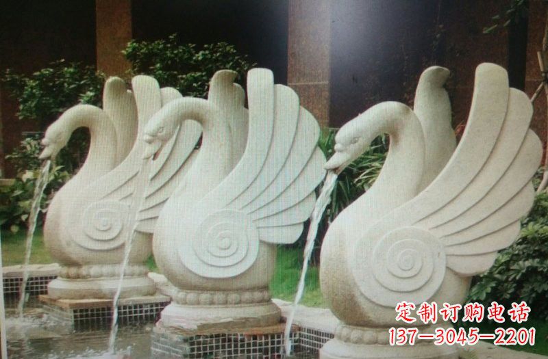 日照天鹅之美,汉白玉喷水天鹅石雕