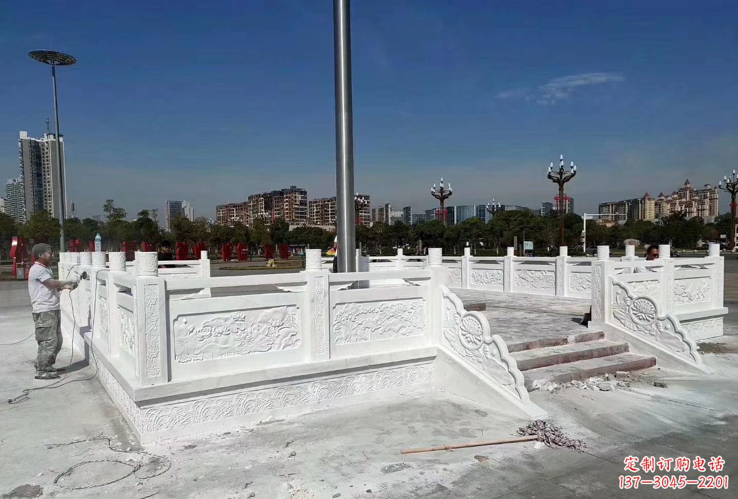 日照汉白玉升旗台 广场校园石雕栏板雕塑