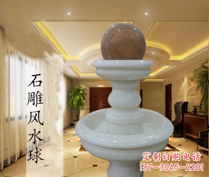 日照汉白玉双层风水球别墅石雕