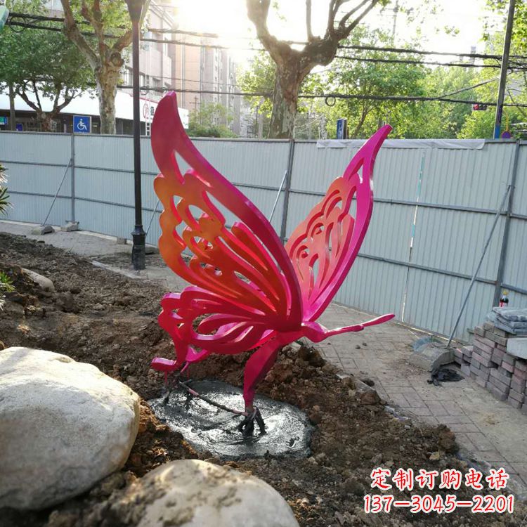 日照红色不锈钢蝴蝶园林摆件