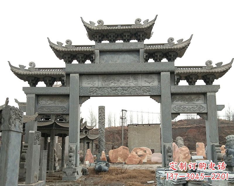 日照黄冈石雕牌坊--专业定制牌坊雕塑