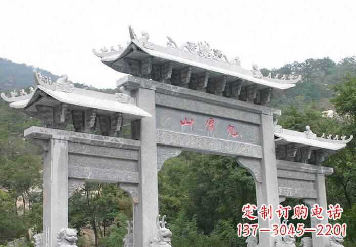 日照景区三门仿古牌坊石雕