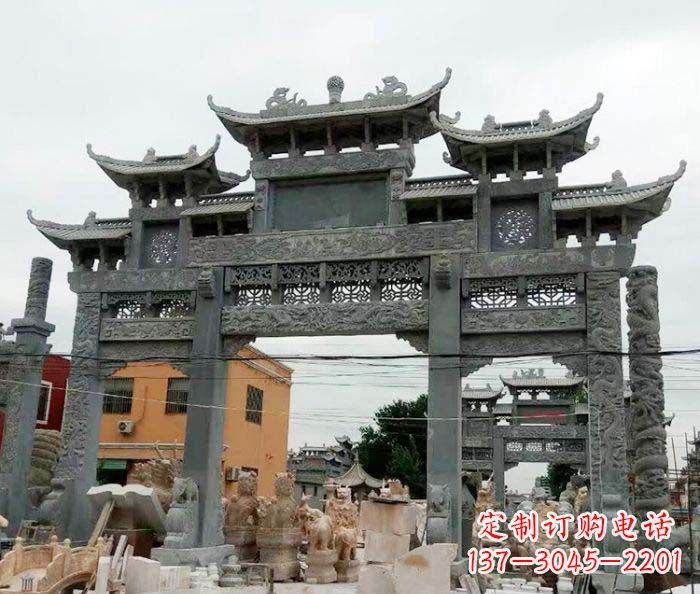 日照景区三门牌坊石雕 (3)