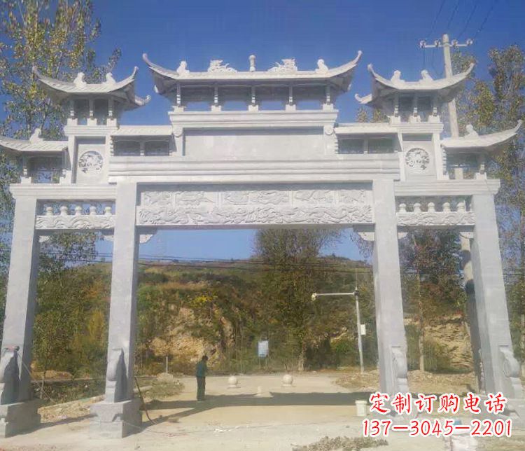 日照景区三门仿古石牌坊石雕