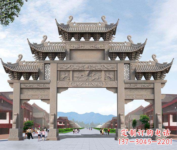 日照景区三门石雕牌楼——精美雕塑定制