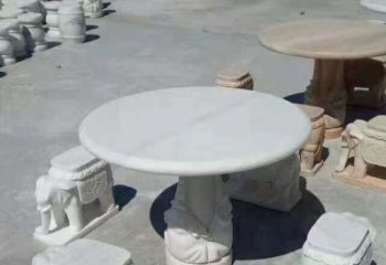 日照百变汉白玉圆形石桌凳，让家居更具格调