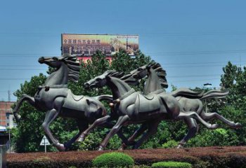 日照非凡运动，街边奔马铜雕塑