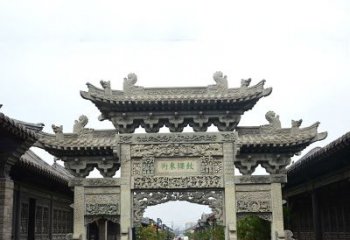 日照特色街道三门石雕牌楼雕塑