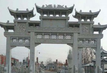 日照三门牌坊石雕，精美汉风石雕装饰景区