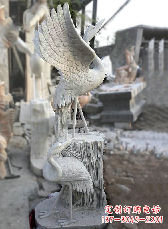 日照石雕仙鹤景观摆件