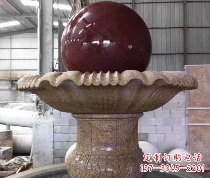 日照石来运转小型风水球喷泉石雕 (2)