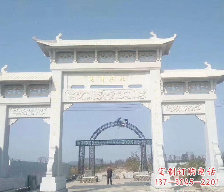 日照石牌坊三门牌坊石雕 (4)