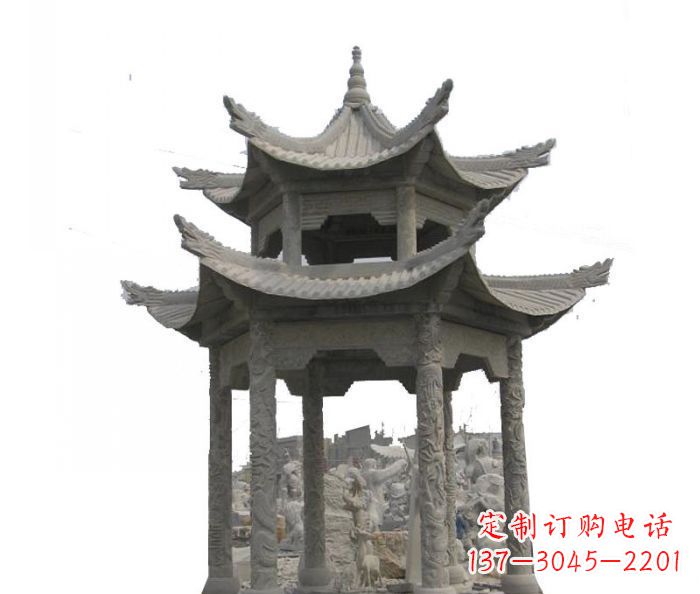 日照双层仿古石雕凉亭 (2)