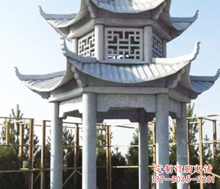 日照双层仿古石凉亭石雕_2