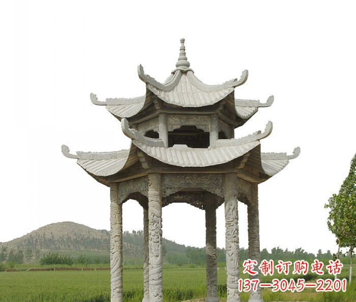 日照双层仿古石雕凉亭