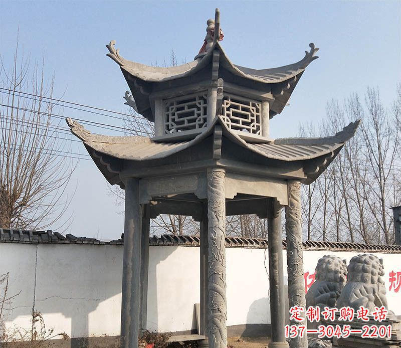 日照双层户外凉亭石雕 (2)