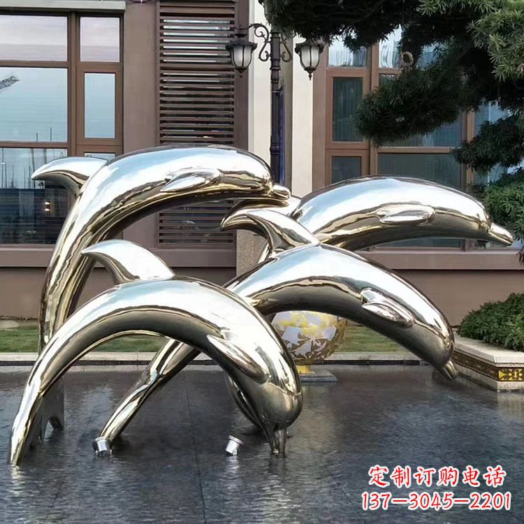 日照水景不锈钢海豚雕塑-城市广场创意动物雕塑
