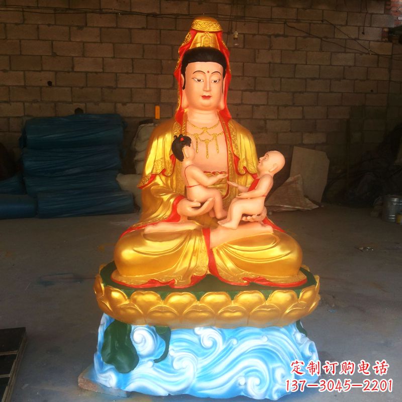 日照送子观音彩绘漆金雕塑