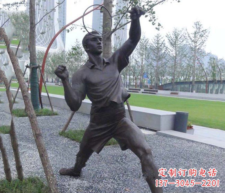 日照铜雕户外公园打羽毛球运动人物摆件