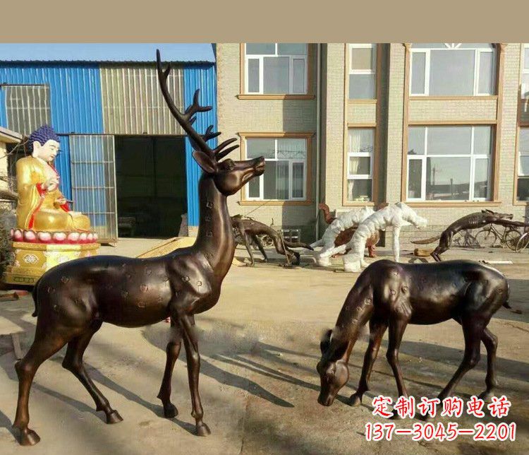 日照铜雕户外公园动物雕塑鹿摆件 (2)