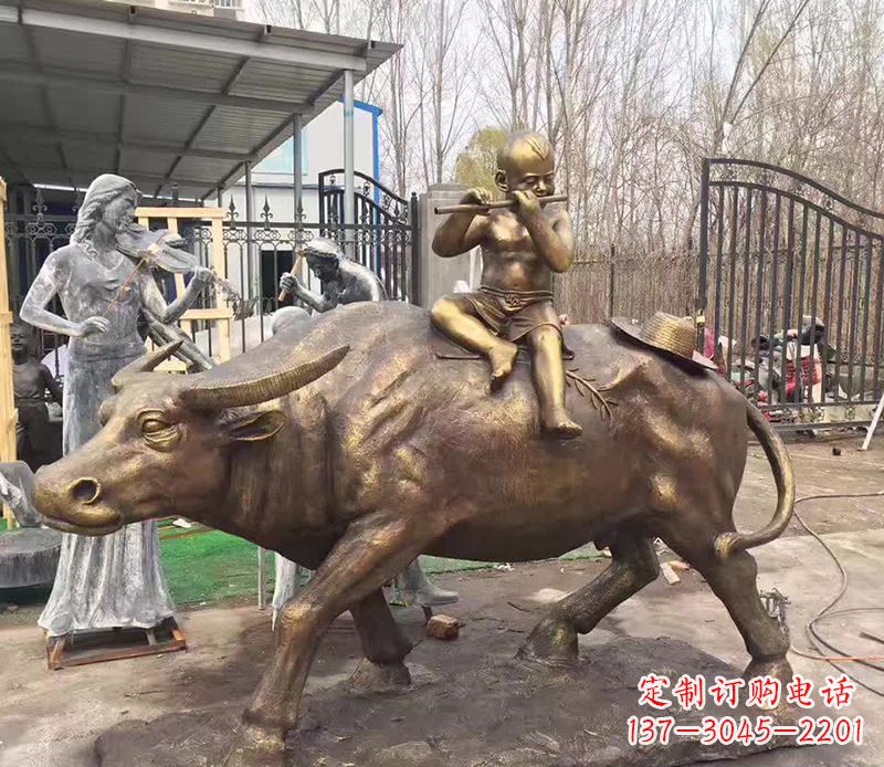 日照铜雕户外牧童骑牛