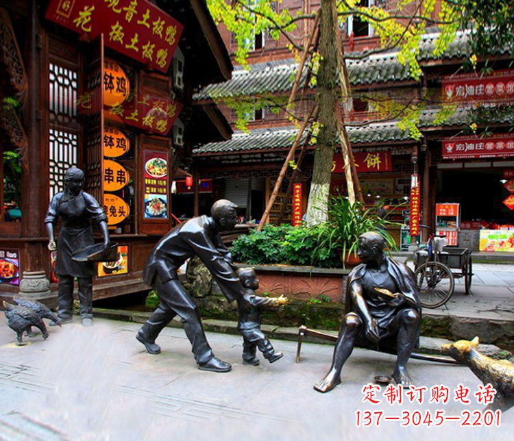 日照铜雕学走路儿童街道人物雕塑