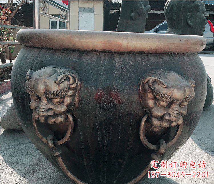 日照铜雕圆形荷花水缸雕塑 (6)