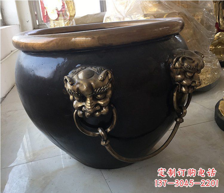 日照铜雕圆形荷花水缸雕塑 (5)