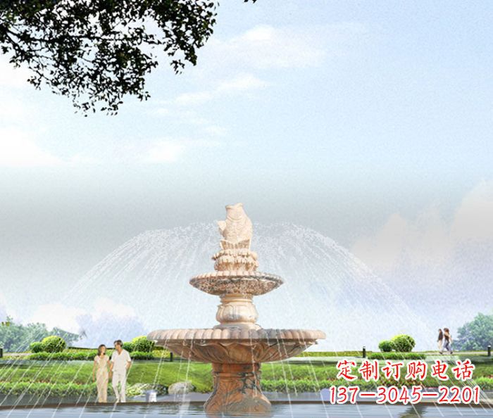日照晚霞红多层大型石雕喷泉 (4)