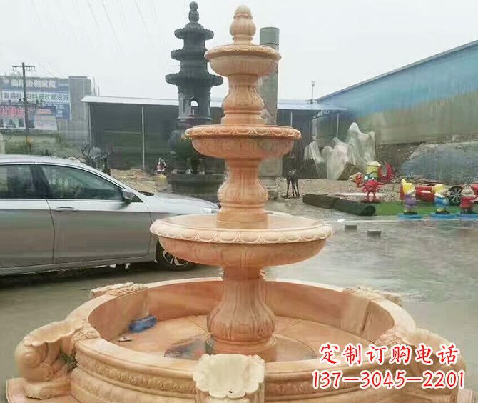 日照晚霞红多层大型石雕喷泉 (3)