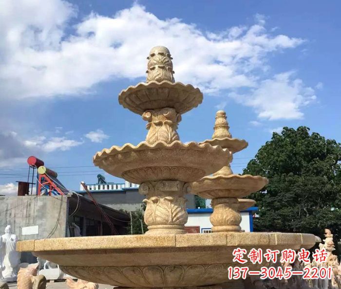 日照晚霞红多层喷泉石雕