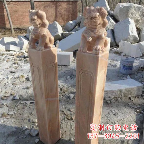 日照晚霞红狮子拴马桩