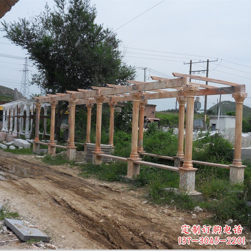 日照晚霞红石雕花架长廊