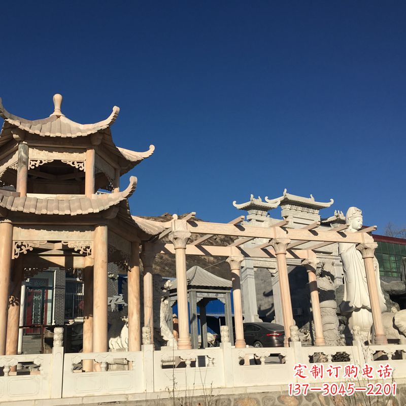 日照晚霞红石雕凉亭花架