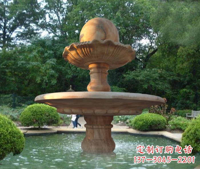 日照晚霞红双层风水球喷泉公园石雕