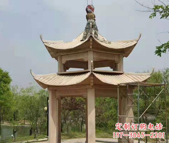 日照晚霞红双层凉亭石雕 (2)