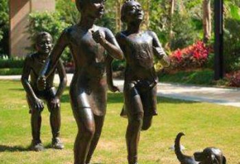 日照宁夏中领雕塑推出的儿童铜雕跑步遛狗，一款…