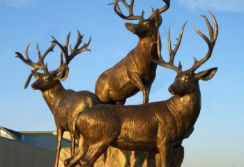 日照三鹿登高鹿景观铜雕，让你秀智慧雕刻艺术