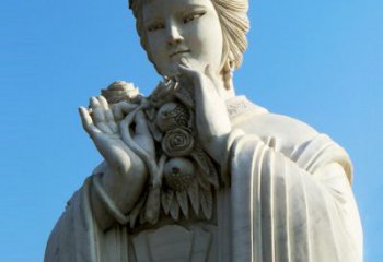 日照石榴之美——十二花神之五月石榴李氏汉白玉古代美女雕像