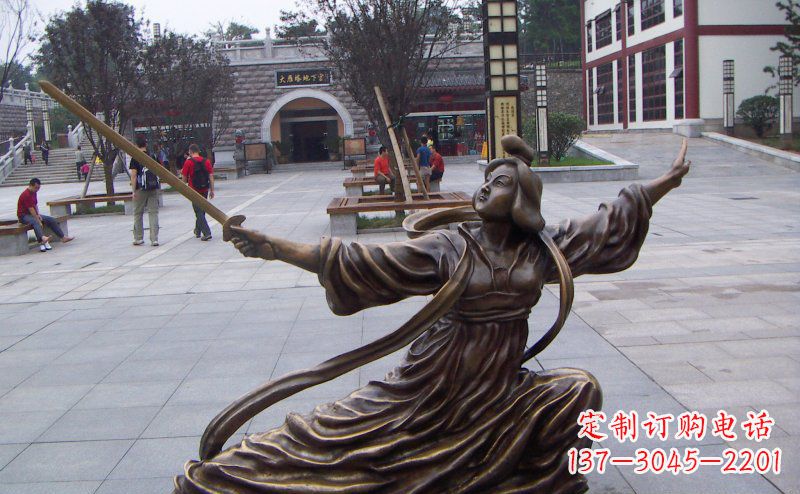 日照舞剑的古代美女古代人物铜雕