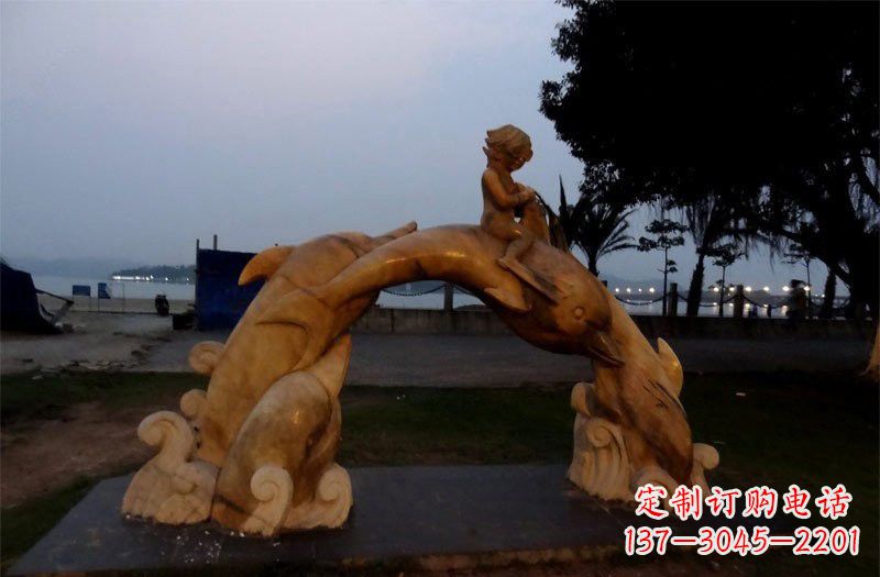 日照西方儿童骑海豚石雕
