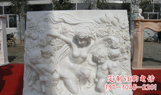 日照西方女人与孩子汉白玉浮雕