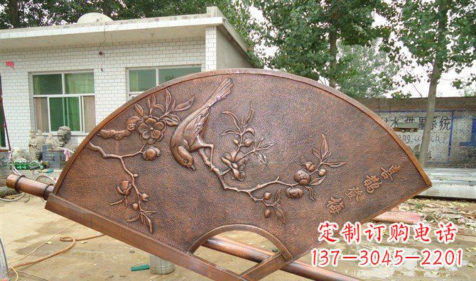 日照喜鹊登梅扇子景观铜浮雕
